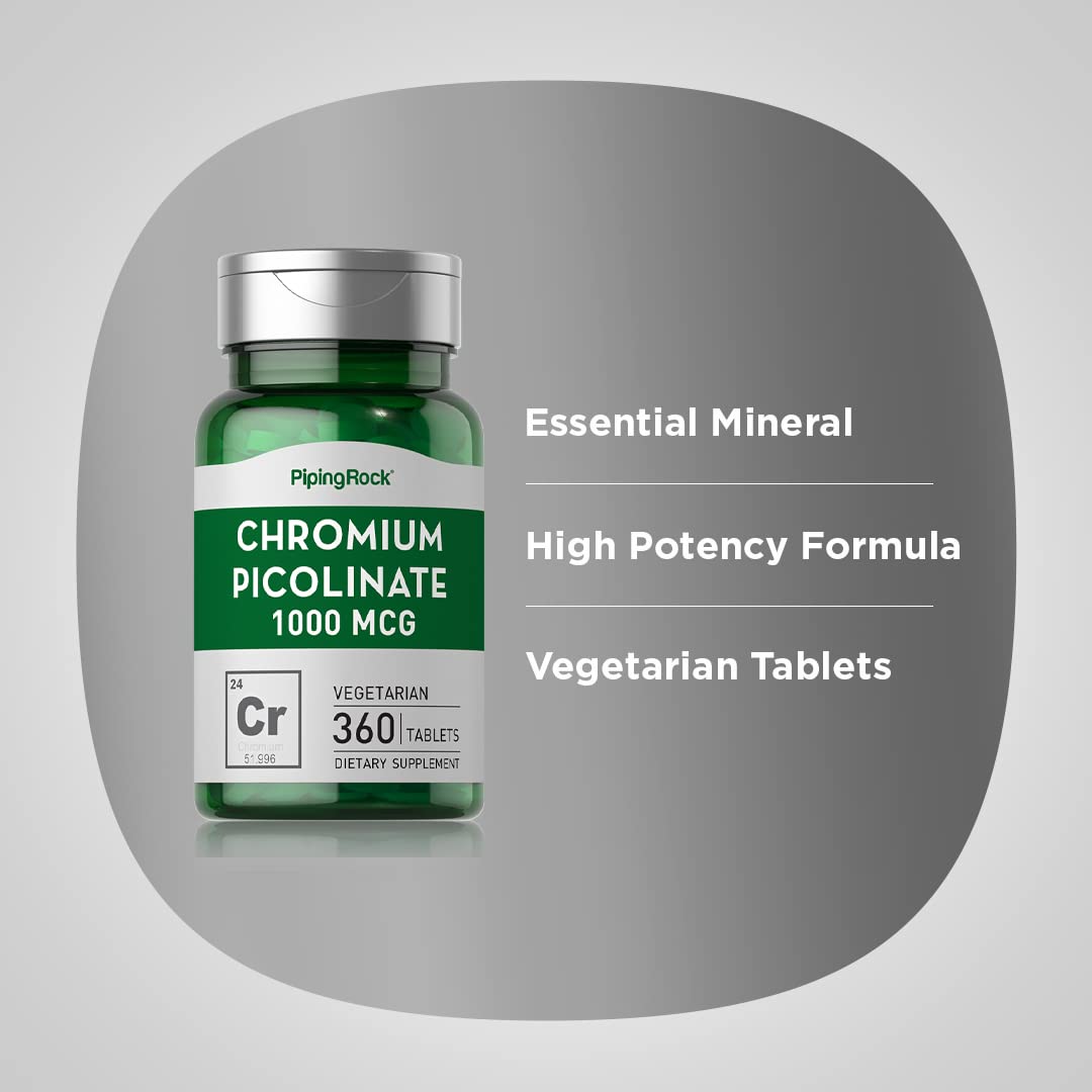Chromium Picolinate 1000 mcg | 360 Tablets | Chromium Supplement | Vegetarian, Non-GMO
