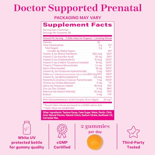 Pink Stork Premium Prenatal Gummy Vitamins with DHA, Folate, and Vitamin D - Multivitamin Pink Stork