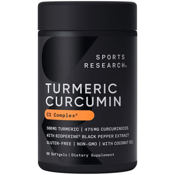 Sports Research Turmeric Curcumin C3 Complex - Softgels with Bioperine Black Pepper 