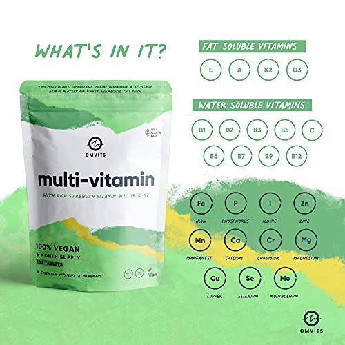 Vegan Multivitamins & Minerals - With High Strength Vitamin B12, D3, K2 & Iron