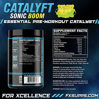 FX Supps Catalyft Pre-Workout Powder Drink for Men & Women, Sonic Boom | Dietary Supplement Mix with Creatine, Caffeine & Beta-Alanine | for Energy Pump, Muscle Gain & Focus, 40 Servings (2 Pack)