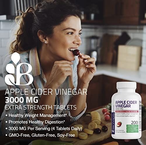 Bronson Apple Cider Vinegar 3000 MG per Serving Extra Strength - Non-GMO, 200 Vegetarian Bronson