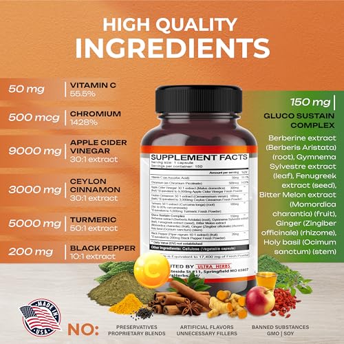 Organic Apple Cider Vinegar Capsules 17,400mg with Cinnamon, Turmeric - Best Supple ULTRA HERBS