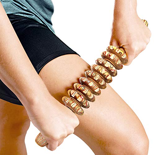 Deston Wooden Massager Handheld Roller Trigger Point Massager Stick for Fascia, Cellulite