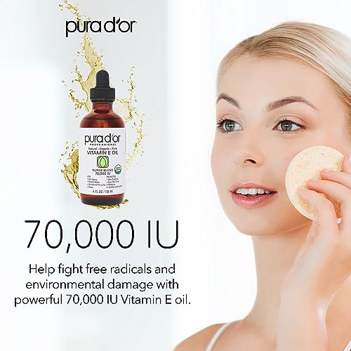 PURA D'OR 4 Oz ORGANIC Vitamin E Oil Blend 70,000 IU - 100% Natural Hexane Free, Sweet Almond PURA D'OR
