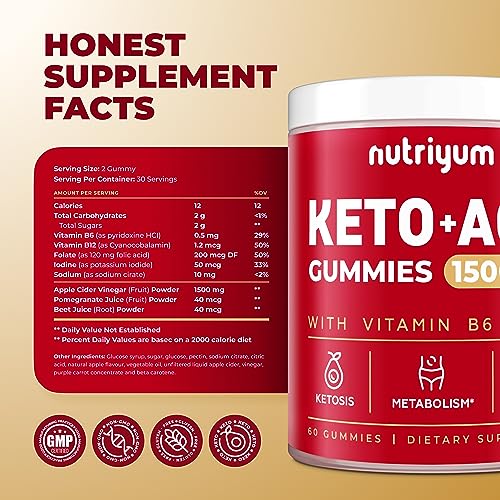 nutriyum Keto ACV Gummies 1500 mg - Apple Cider Vinegar Gummies with B6 & B12 nutriyum