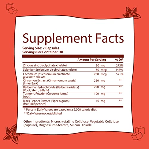 GOBIOTIX Blood Sugar Support - Cinnamon, Berberine and Selenium Capsules - Blood Sugar