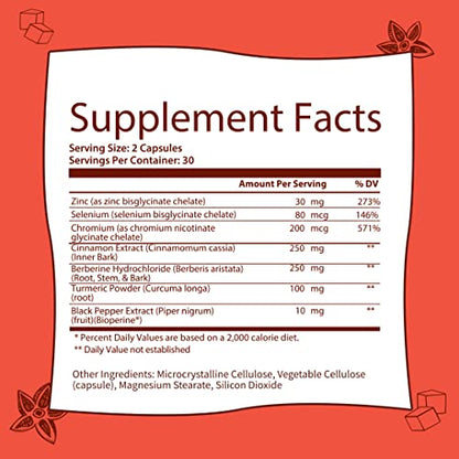 GOBIOTIX Blood Sugar Support - Cinnamon, Berberine and Selenium Capsules - Blood Sugar