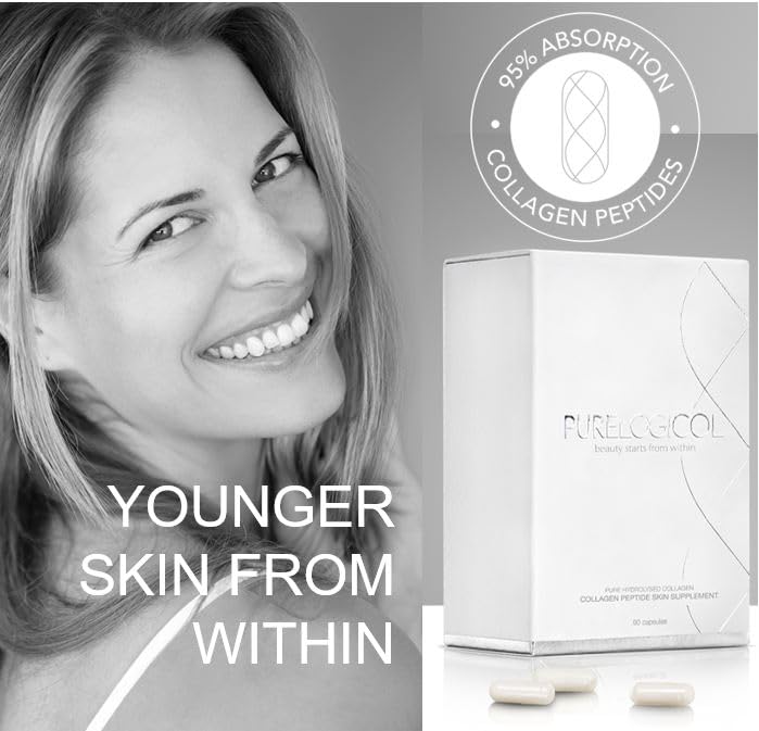 Collagen Tablets, Best Hydrolysed Protein Peptide Skin Supplement - 90 x Collagen Capsules x 800mg Purelogicol
