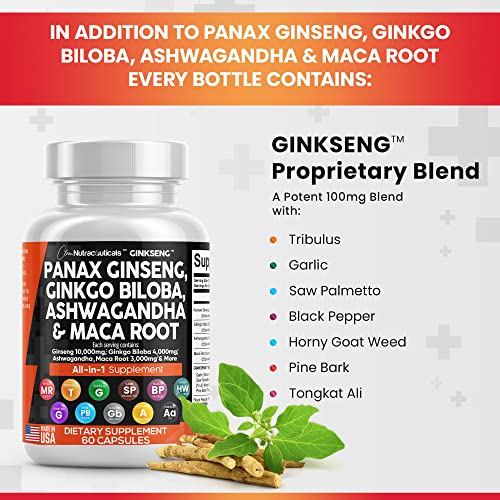 Panax Ginseng 10000mg Ginkgo Biloba 4000mg Ashwagandha Maca Root