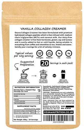 Collagen Coffee Creamer | Keto & Paleo | Premium Hydrolysed Collagen Peptides & Coconut MCT OZUNA NUTRITION