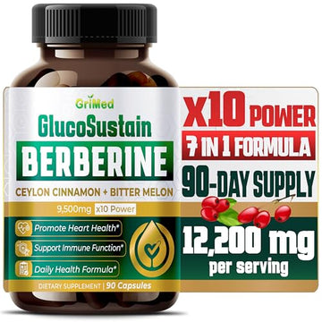 GriMed Berberine Supplement 9,500mg with Ceylon Cinnamon Bitter Melon Supports Healthy