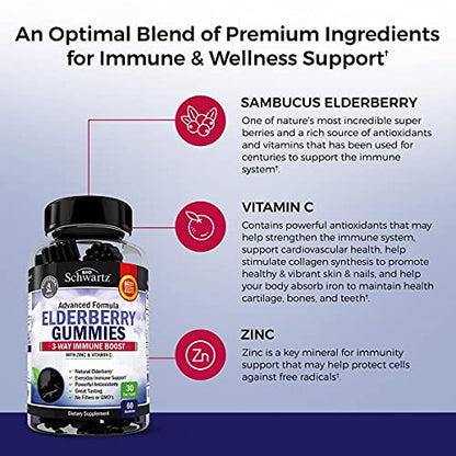 Elderberry Gummies with Zinc and Vitamin C for Adults & Kids - Natural Immune Support