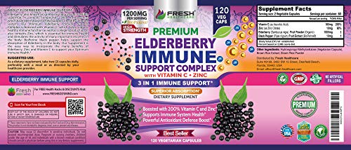 FRESH HEALTHCARE Elderberry Capsules - High Potency Black Elderberry with Zinc
