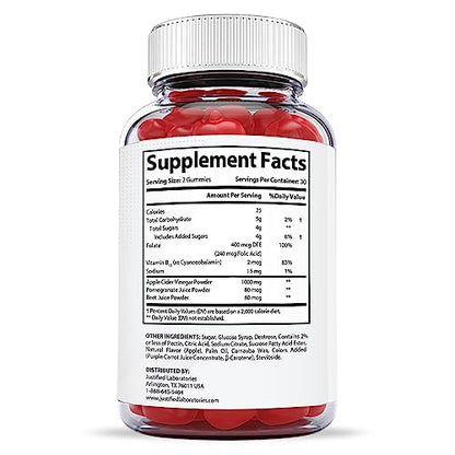 Justified Laboratories X Slim Keto ACV Gummies 1000MG Xslim Vegan Non GMO with Pomegranate