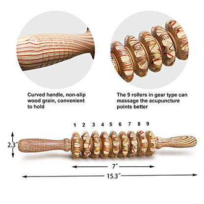 Deston Wooden Massager Handheld Roller Trigger Point Massager Stick for Fascia, Cellulite