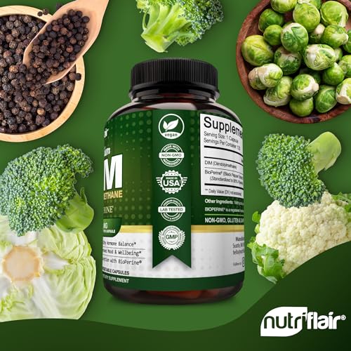 NutriFlair DIM Supplement 400mg with Bioperine, 120 Capsules - Diindolylmethane NutriFlair