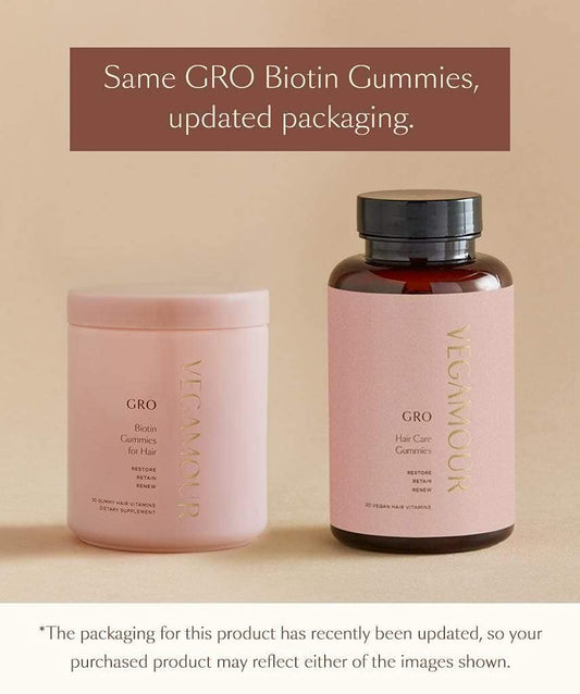 VEGAMOUR GRO Biotin Gummies, Strawberry Flavor with 5000 mcg Biotin, Supports