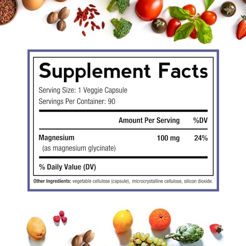 Doctor's Recipes Magnesium Glycinate for Men & Women, 100mg Elemental Mag, 90 Caps