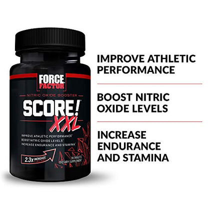 FORCE FACTOR Score! XXL, 3-Pack, Nitric Oxide Booster Supplement for Men with L