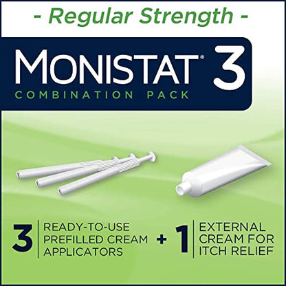 Monistat 3 Day Yeast Infection Treatment for Women, 3 Miconazole Pre-Filled Cream Applicators & External