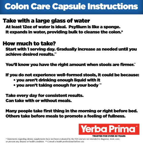 Yerba Prima Prebiotics Colon Care Fiber Caps, 180 Capsules - Five Forms of Fiber Plus FOS