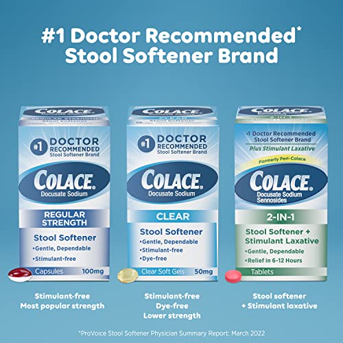 Colace 2-In-1 Stool Softener & Stimulant Laxative Tablets, Gentle Constipation Relief in 6-12 Hours