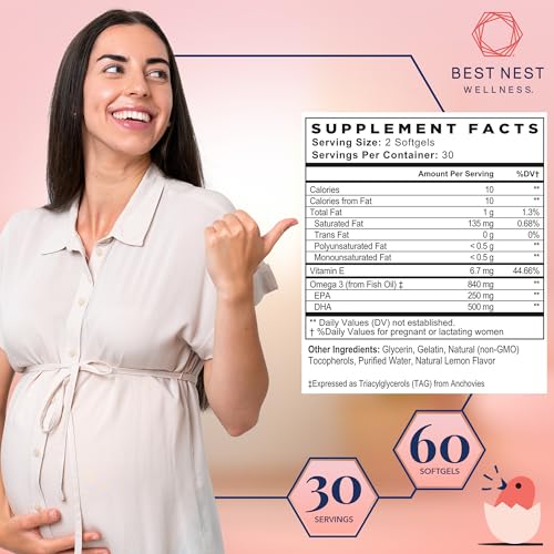 Best Nest Wellness Mama Bird Prenatal DHA Vitamin, 500 mg, Triglyceride Fish Oil Best Nest Wellness
