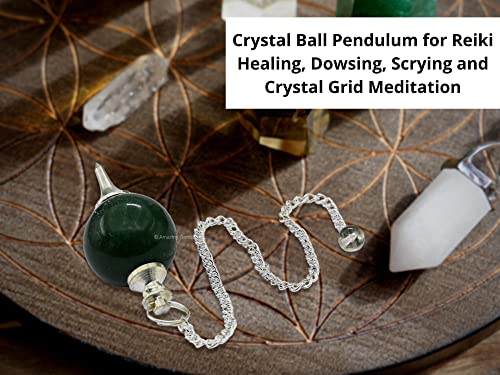 Green Aventurine Crystal Ball Pendulum for Divination - Dowsing Pendulum Necklace with Chain Amazing Gemstone