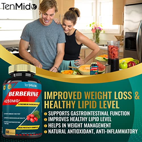 Berberine Extract Capsules 4250mg, 2 Months Supply & Ceylon, Milk Thistle, Turmeric Tenmido