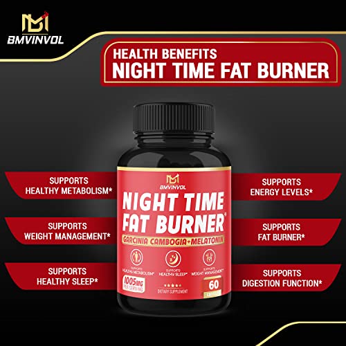 BMVINVOL Night Time Fat Burner, 12-in-1 Powerful Blend of Green Tea, Ceylon Cinnamon BMVINVOL