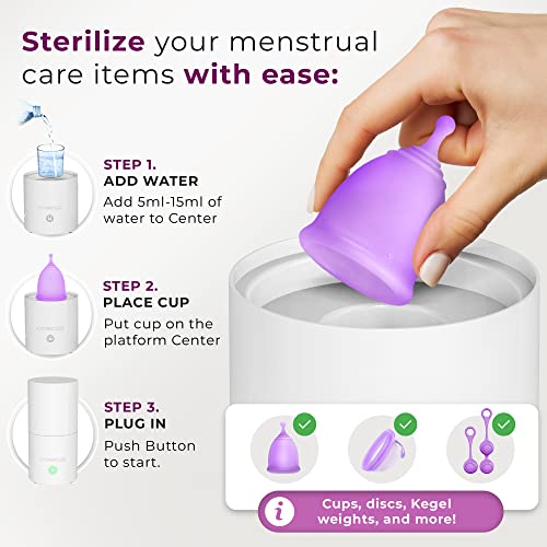 Carecup Menstrual Cup Sterilizer - Modern Menstrual Cup Cleaner Unscented Sanitizer - 2-Minute Carecup