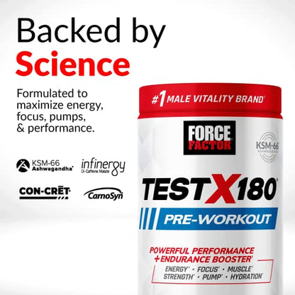 FORCE FACTOR Test X180 Pre-Workout Powder & Energy Supplement, Boost Focus