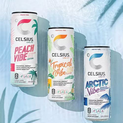 CELSIUS Energy Drink |Functional Essential Energy Drink Peach Vibe, Tropical and Arctic BETRULIGHT