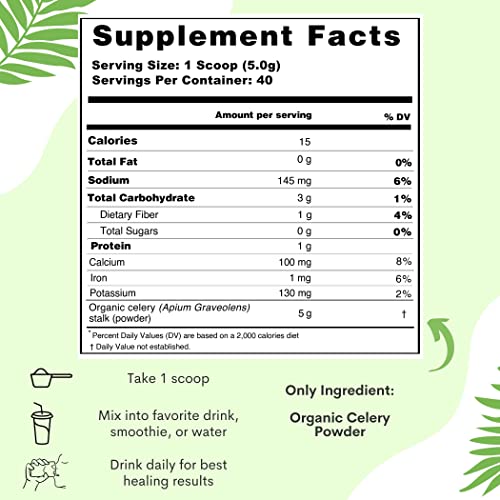 Organic Celery Juice Powder (40 Servings) Supports Gut Health, Detox Juice Cleanse Paradise Naturals, Purest Ingredients from the Source