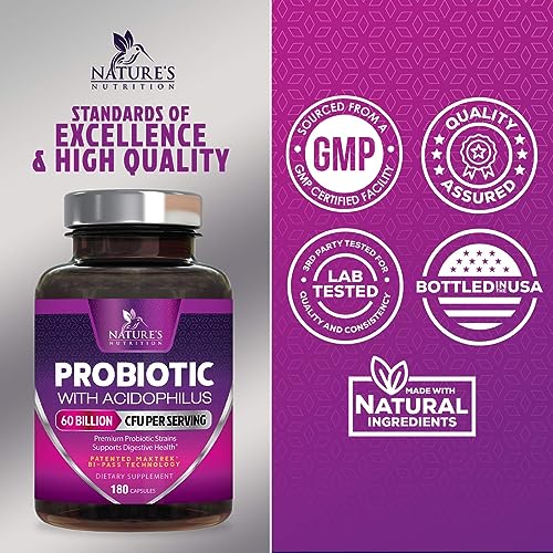 Probiotics, 60 Billion CFU per Serving, Probiotic with Prebiotics for Digestive & Immune Health Nature's Nutrition