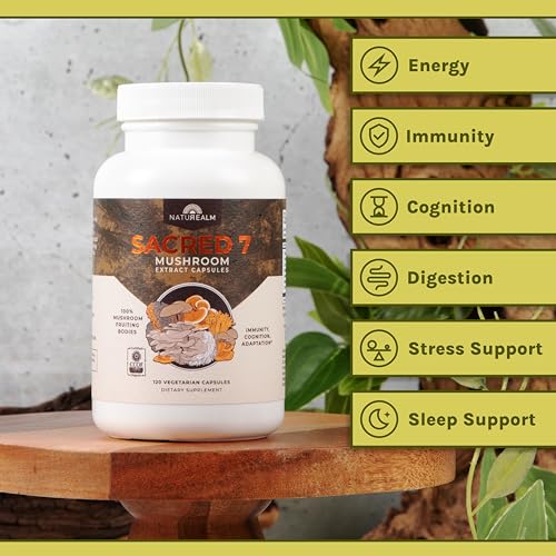 Naturealm Sacred 7 Mushroom Extract Capsules - Chaga, Cordyceps, Lion's Mane Naturealm