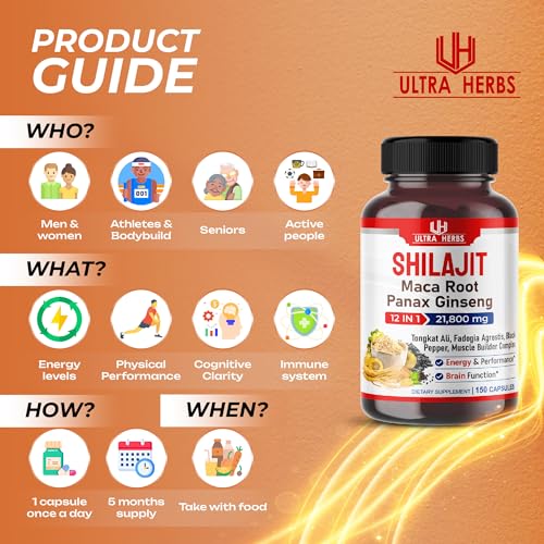 Shilajit Pure Himalayan 21,800mg - Energy Booster 85% Fulvic Acid, Maca Root ULTRA HERBS