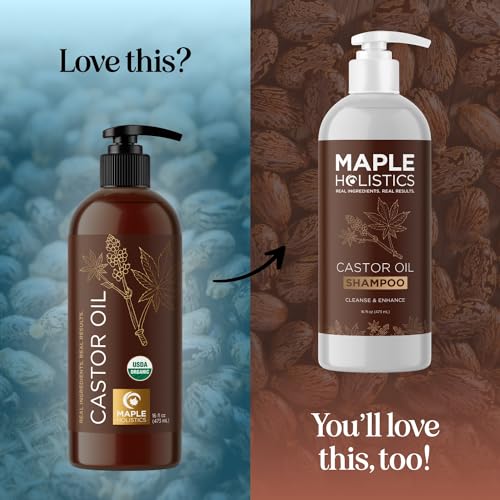 Hexane Free Organic Castor Oil - USDA Organic Castor Oil for Body Detox Hair Growth & Skin Care Maple Holistics