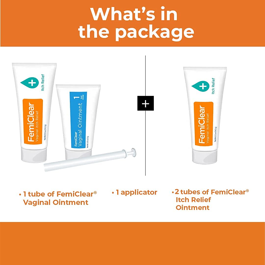 FemiClear 1-Day Yeast Infection Treatment & Vaginal Itch Relief Ointment - Fast Relief Bundle (Pack of 2) FemiClear