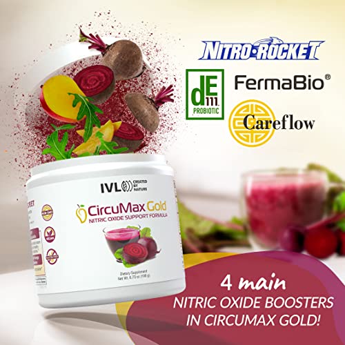 IVL - CircuMax Gold - Nitric Oxide Supplement Powder Boost - Organic Beets - Beetroot Powder Supplement - Careflow Mango Powder and Nitro Rocket - Workout Energy Level (6.70 oz - 30 Servings)