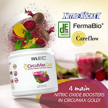 IVL - CircuMax Gold - Nitric Oxide Supplement Powder Boost - Organic Beets - Beetroot Powder Supplement - Careflow Mango Powder and Nitro Rocket - Workout Energy Level (6.70 oz - 30 Servings)