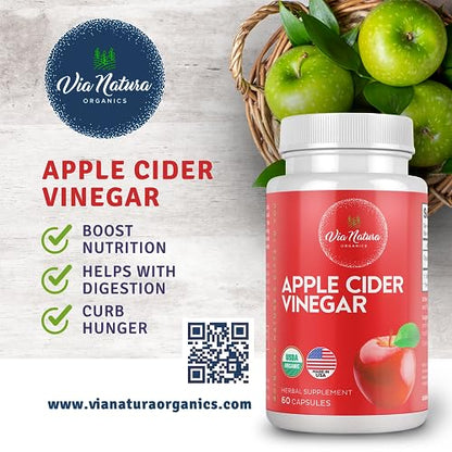Via Natura Organics Apple Cider Vinegar Capsules 1000mg | Organic Herbal Supplement