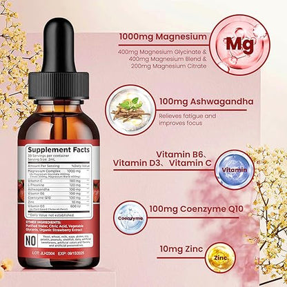 Triple Magnesium Complex Supplement, Magnesium Glycinate, Blend, Citrate Liquid Drops