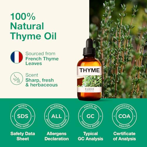 Kukka Thyme Essential Oil for Hair Thyme Oil for Skin - 100% Natural Thyme Essential Oil for Diffuser