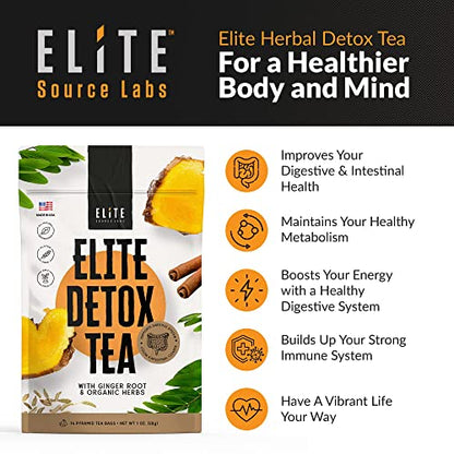 Elite Detox Tea: Natural Organic 7-Herbal Blend for Gentle Cleansing as Needed. Bloating Tea