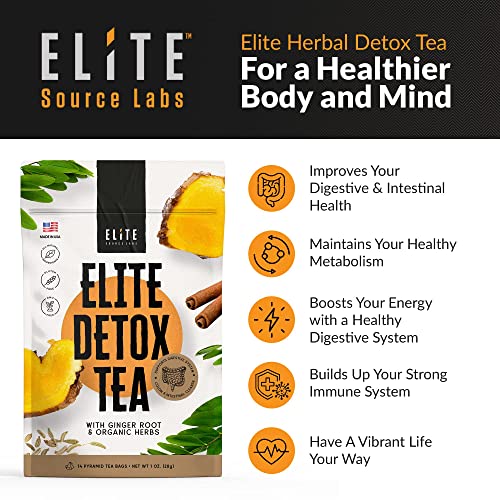 Elite Detox Tea: Natural Organic 7-Herbal Blend for Gentle Cleansing as Needed. Bloating Tea Elite Source Labs