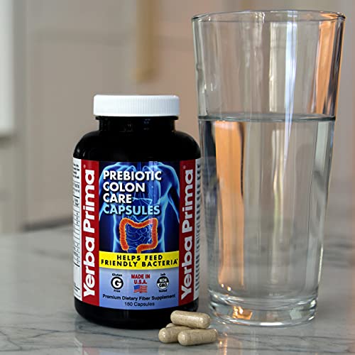 Yerba Prima Prebiotics Colon Care Fiber Caps, 180 Capsules - Five Forms of Fiber Plus FOS
