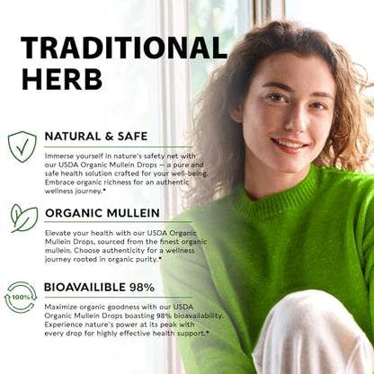 USDA Organic Mullein Drops for Lungs - Mullein Leaf Extract Supplement - Made in USA