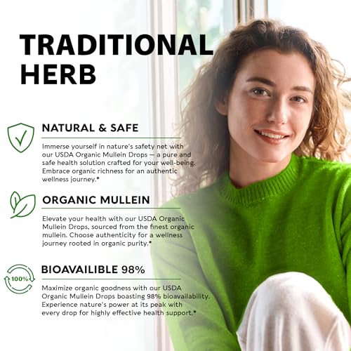 USDA Organic Mullein Drops for Lungs - Mullein Leaf Extract Supplement - Made in USA NUTRAHARMONY